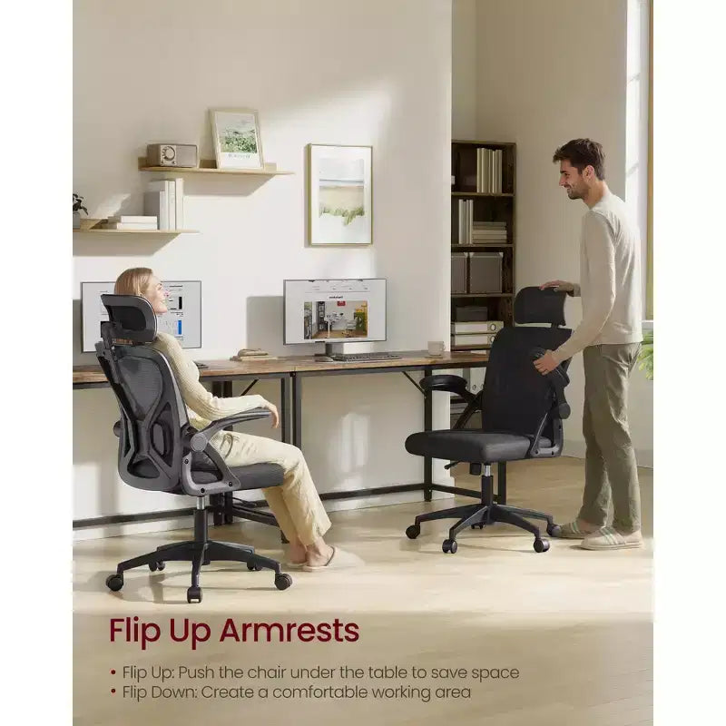 VASAGLE Ergonomic Mesh Office Chair with Adjustable Lumbar Support and Headrest, 90-105 Tilt Function, Wide Seat, FlipUp Armrests