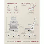 VASAGLE Ergonomic Mesh Office Chair with Adjustable Lumbar Support and Headrest, 90-105 Tilt Function, Wide Seat, FlipUp Armrests
