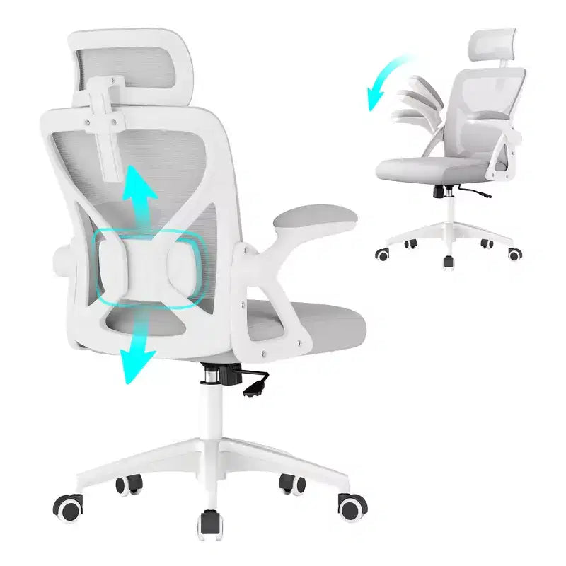 VASAGLE Ergonomic Mesh Office Chair with Adjustable Lumbar Support and Headrest, 90-105 Tilt Function, Wide Seat, FlipUp Armrests