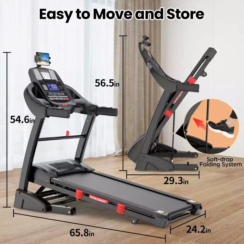 Tapis Roulant Pieghevole Portatile da 180 kg, 19 km/h 5 CV con 20% di Inclinazione per Casa Ufficio, Controllo APP, Tapis Roulant per Camminare e Correre con Fascia per Ginocchio