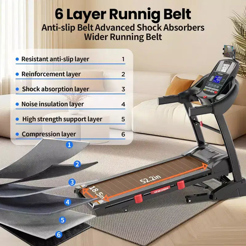 Tapis Roulant Pieghevole Portatile da 180 kg, 19 km/h 5 CV con 20% di Inclinazione per Casa Ufficio, Controllo APP, Tapis Roulant per Camminare e Correre con Fascia per Ginocchio