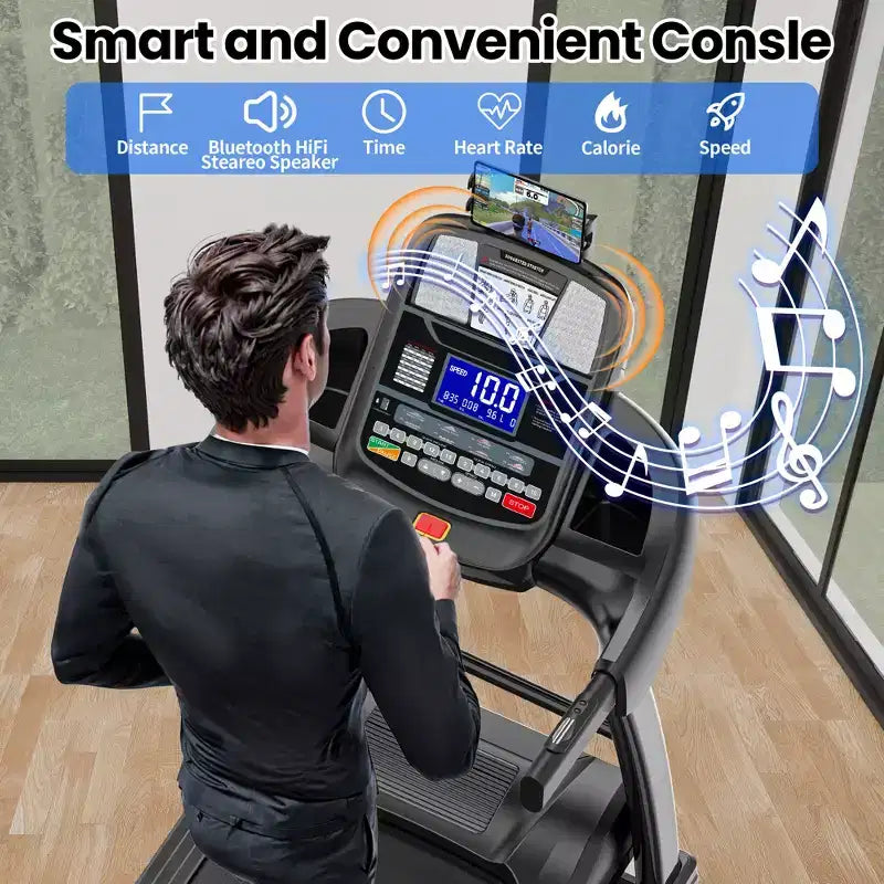 Tapis Roulant Pieghevole Portatile da 180 kg, 19 km/h 5 CV con 20% di Inclinazione per Casa Ufficio, Controllo APP, Tapis Roulant per Camminare e Correre con Fascia per Ginocchio