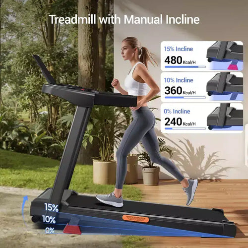 Tapis Roulant Inclinato al 15% con Manubrio - Tapis Roulant Pieghevole Silenzioso da 2,5 CV per Casa e Ufficio, Tapis Roulant Portatile Sotto la Scrivania