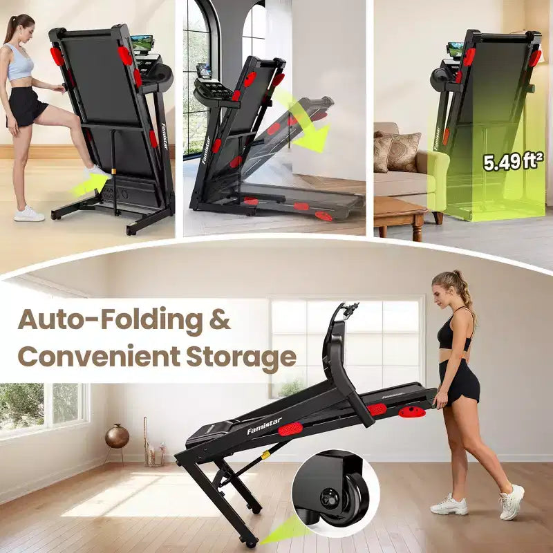 Folding Treadmills Clearance with 3.75HP Powerful Motor, 10% Manual Incline Electric Running Machine with Smart App Control, Extra Wide Running Belt