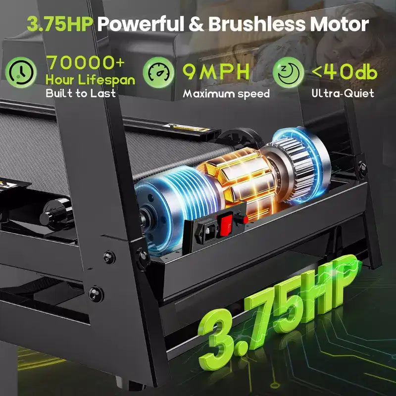 Folding Treadmills Clearance with 3.75HP Powerful Motor, 10% Manual Incline Electric Running Machine with Smart App Control, Extra Wide Running Belt