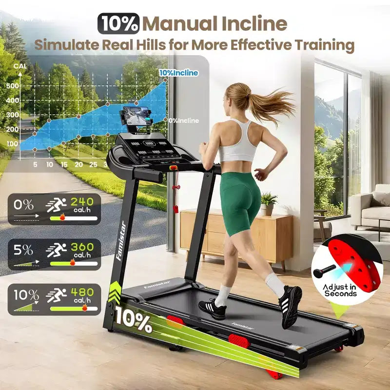 Folding Treadmills Clearance with 3.75HP Powerful Motor, 10% Manual Incline Electric Running Machine with Smart App Control, Extra Wide Running Belt
