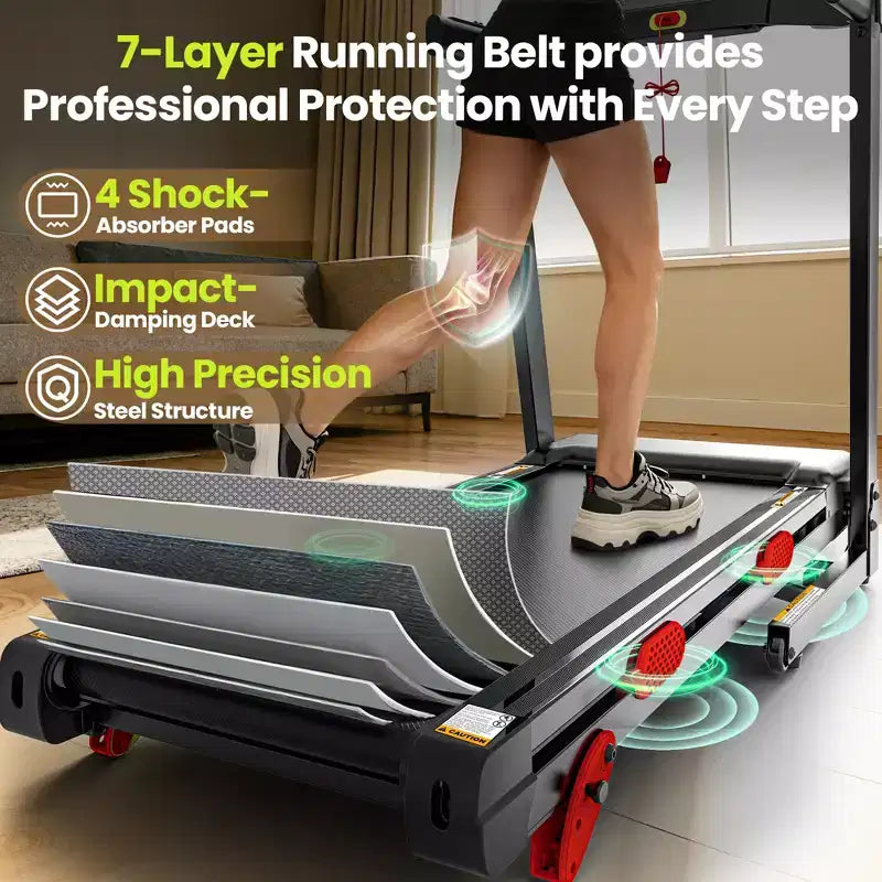 Tapis roulant silenzioso da 3,75 HP con inclinazione, velocità di 0,69 MPH, capacità di 150 kg, display LED e Bluetooth