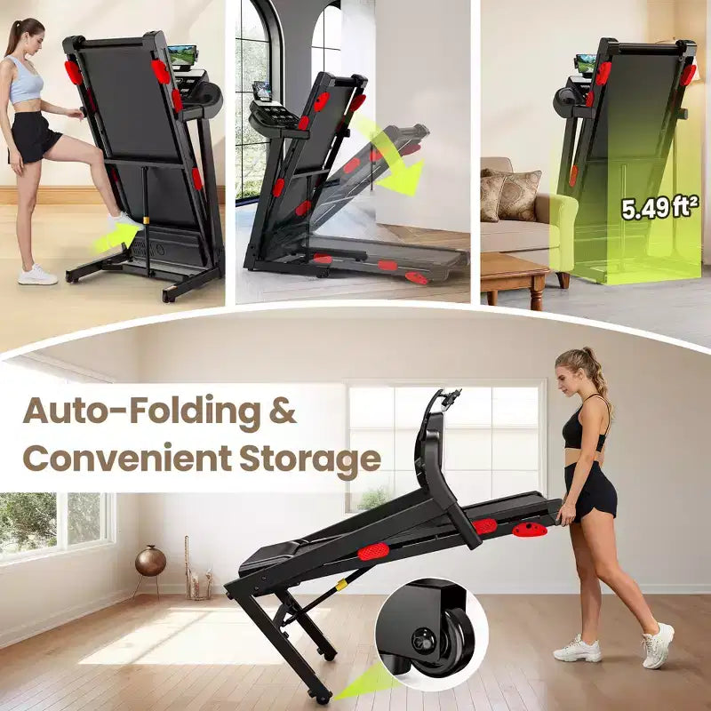 4 in-1 Treadmill for home, 3.75HP Foldable with 10% Incline, 0.9-14 km/h Walking Running Speed, Capacity 300lbs, 105 Programs, APP Control