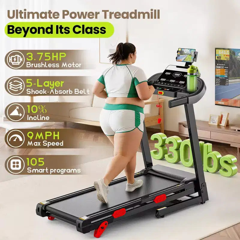 4 in-1 Treadmill for home, 3.75HP Foldable with 10% Incline, 0.9-14 km/h Walking Running Speed, Capacity 300lbs, 105 Programs, APP Control