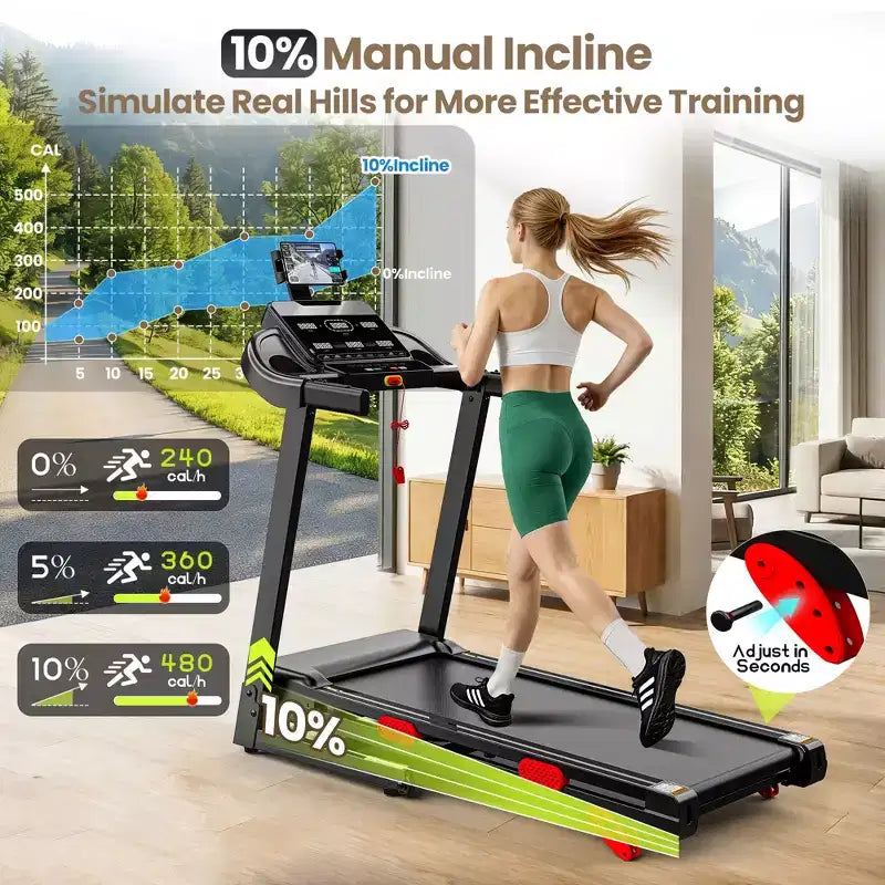 4 in-1 Treadmill for home, 3.75HP Foldable with 10% Incline, 0.9-14 km/h Walking Running Speed, Capacity 300lbs, 105 Programs, APP Control