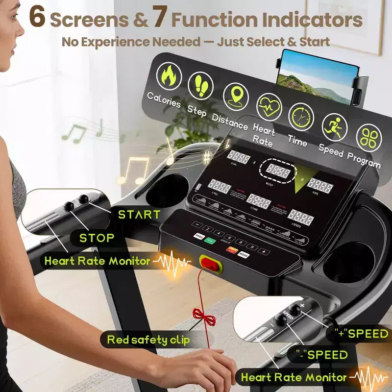 4 in-1 Treadmill for home, 3.75HP Foldable with 10% Incline, 0.9-14 km/h Walking Running Speed, Capacity 300lbs, 105 Programs, APP Control
