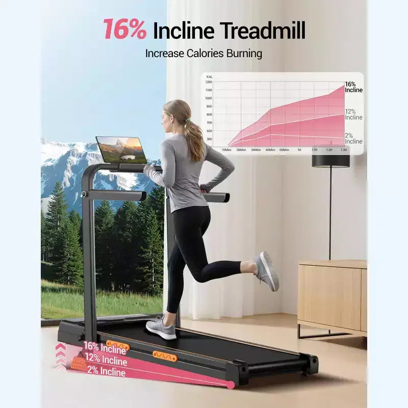 Tapis Roulant 3 in 1 con Inclinazione al 16%, Tapis Roulant Pieghevole con Maniglia, Tapis Roulant Portatile per Casa Piccolo, Capacità 100 kg