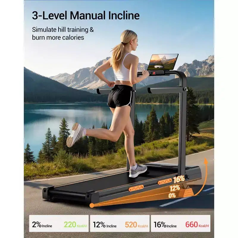 Tapis Roulant 3 in 1 con Inclinazione al 16%, Tapis Roulant Pieghevole con Maniglia, Tapis Roulant Portatile per Casa Piccolo, Capacità 100 kg
