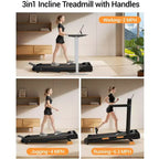 Tapis Roulant 3 in 1 con Inclinazione al 16%, Tapis Roulant Pieghevole con Maniglia, Tapis Roulant Portatile per Casa Piccolo, Capacità 100 kg