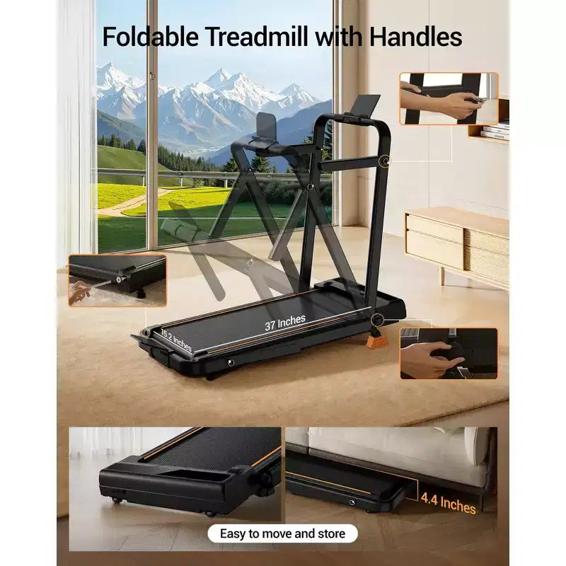 Tapis Roulant 3 in 1 con Inclinazione al 16%, Tapis Roulant Pieghevole con Maniglia, Tapis Roulant Portatile per Casa Piccolo, Capacità 100 kg