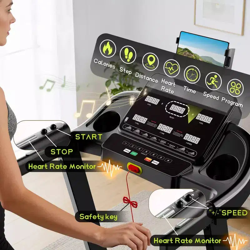 Home Treadmill with Quiet Motor, 0.69 MPH Speed, Incline, 350 lb Capacity, LED Display & Bluetooth