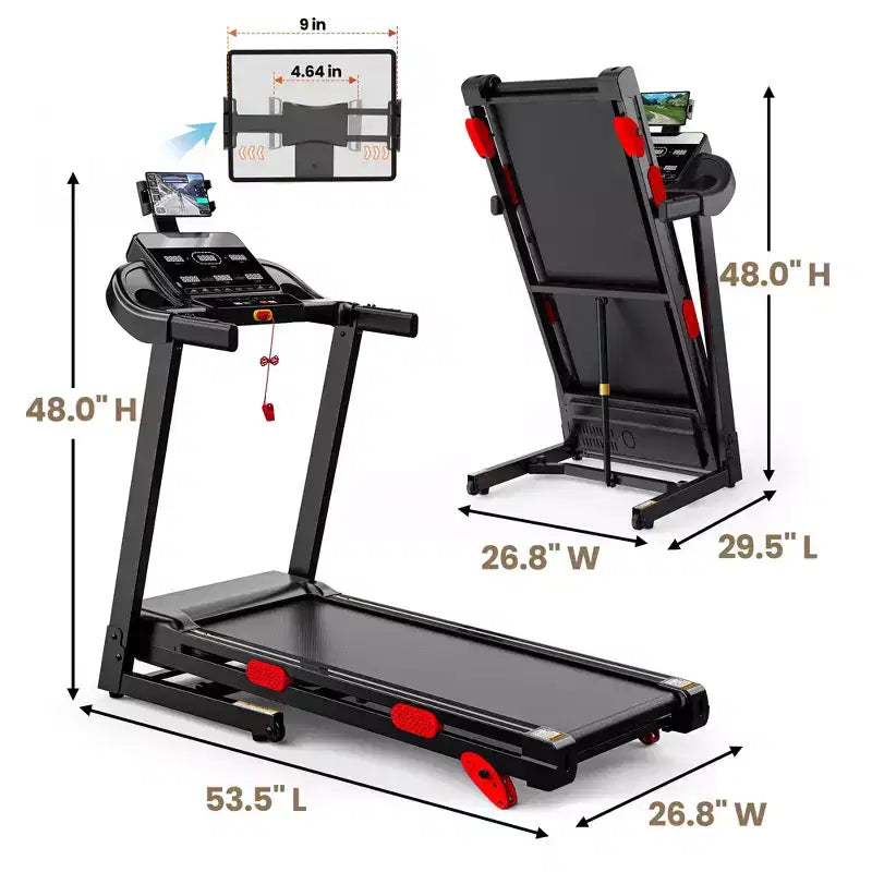 Home Treadmill with Quiet Motor, 0.69 MPH Speed, Incline, 350 lb Capacity, LED Display & Bluetooth