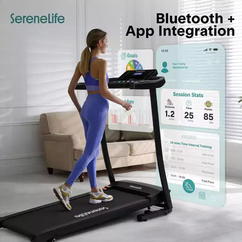 SereneLife Portable Folding Treadmill with Adjustable Incline & 12 Pre-set Workout Programs