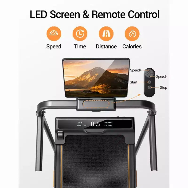 Tapis roulant pieghevole 4 in 1 con maniglia, tapis roulant da scrivania inclinabile al 14% per la casa, motore brushless silenzioso da 2,5 HP