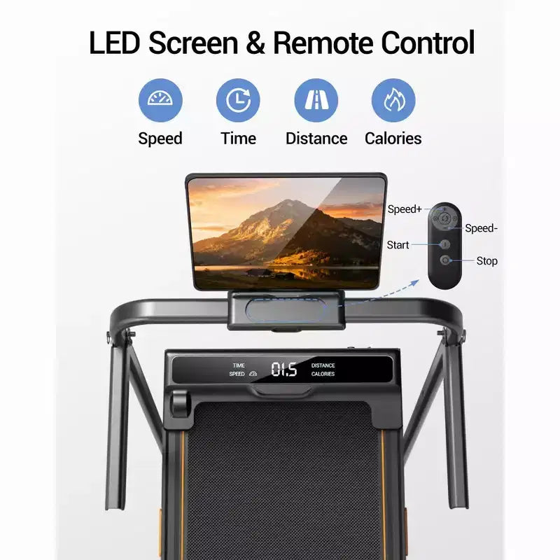Tapis roulant pieghevole 4 in 1 con maniglia, tapis roulant da scrivania inclinabile al 14% per la casa, motore brushless silenzioso da 2,5 HP