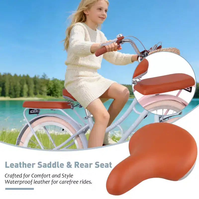 NAYSAYE Girls Beach Cruiser Bike with Front Basket & Sturdy Steel Frame for Comfortable Outdoor City Commute, Blue, 58.39*24.53*36.93