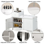 Shoe Storage Bench with PU Cushion and Movable Drawer
