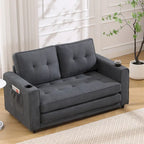 Foldable Tufted Loveseat with Pull Out Bed and Side Pockets