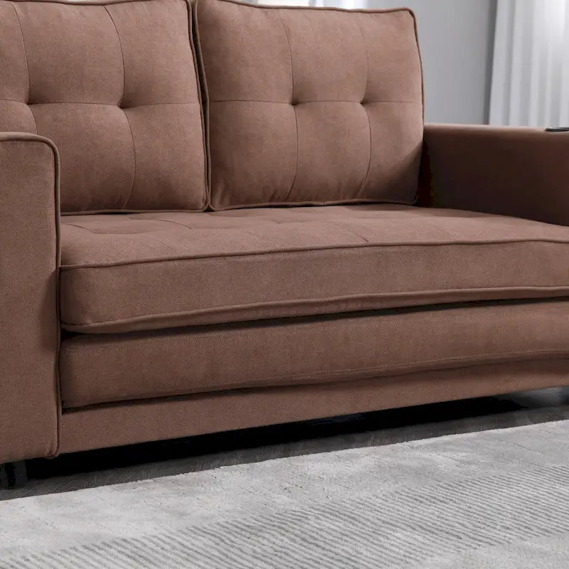 Foldable Tufted Loveseat with Pull Out Bed and Side Pockets