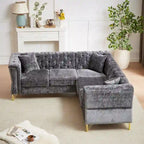 81.5 Chesterfield Chenille L-Shaped Corner Sectional Sofa with Tufted Backrest