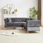 81.5 Chesterfield Chenille L-Shaped Corner Sectional Sofa with Tufted Backrest