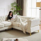 81.5 Chesterfield Chenille L-Shaped Corner Sectional Sofa with Tufted Backrest