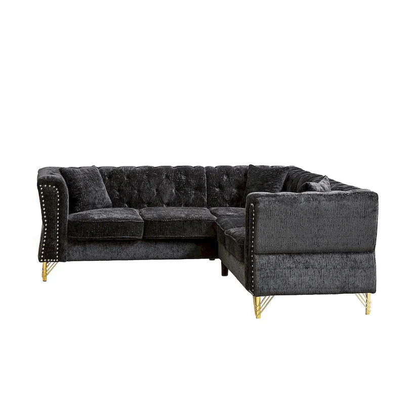81.5 Chesterfield Chenille L-Shaped Corner Sectional Sofa with Tufted Backrest