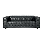 Black Modern 83.5 Faux Leather Button Tufted 3-Seater Sofa with Wood Legs