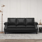 80 Modern Faux Leather 3-Seater Sofa with Birch Legs and Nailheads