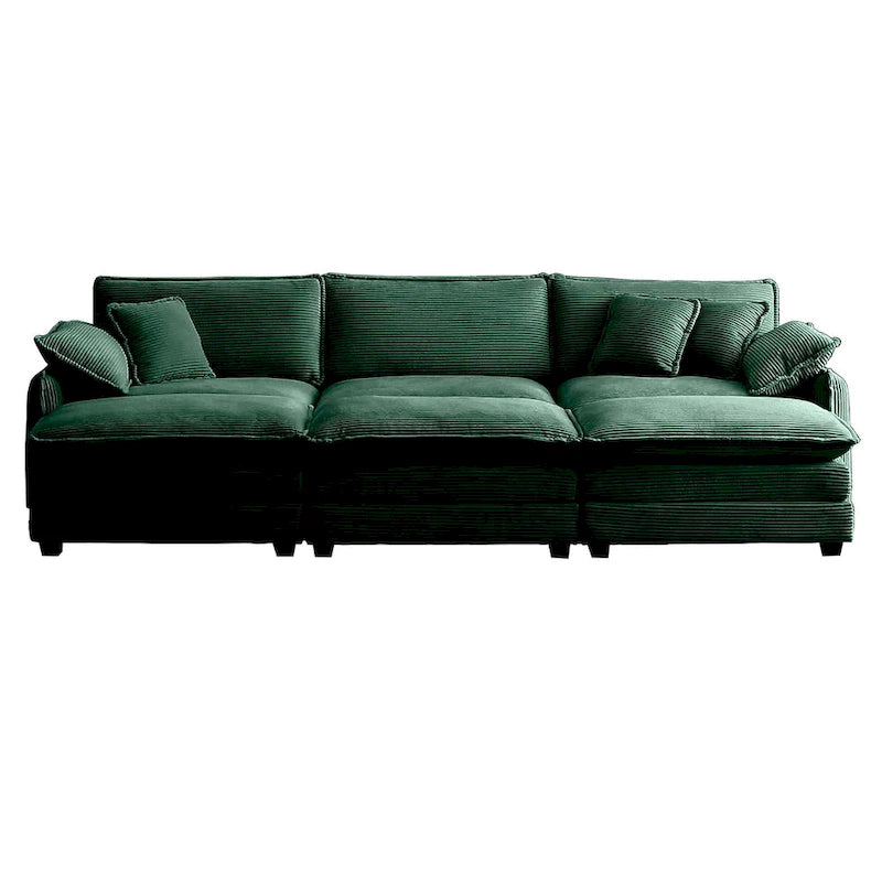6-piece Corduroy Upholstered Modular Sleeper Sectional Sofa with 3 Removable Ottoman and 5 Pillows, Free Combination