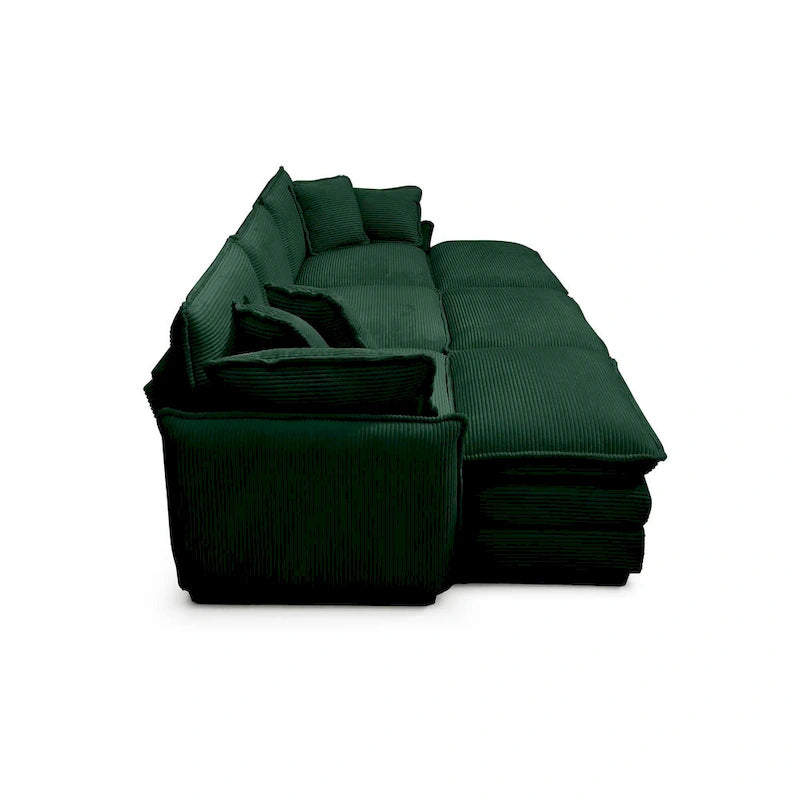 6-piece Corduroy Upholstered Modular Sleeper Sectional Sofa with 3 Removable Ottoman and 5 Pillows, Free Combination