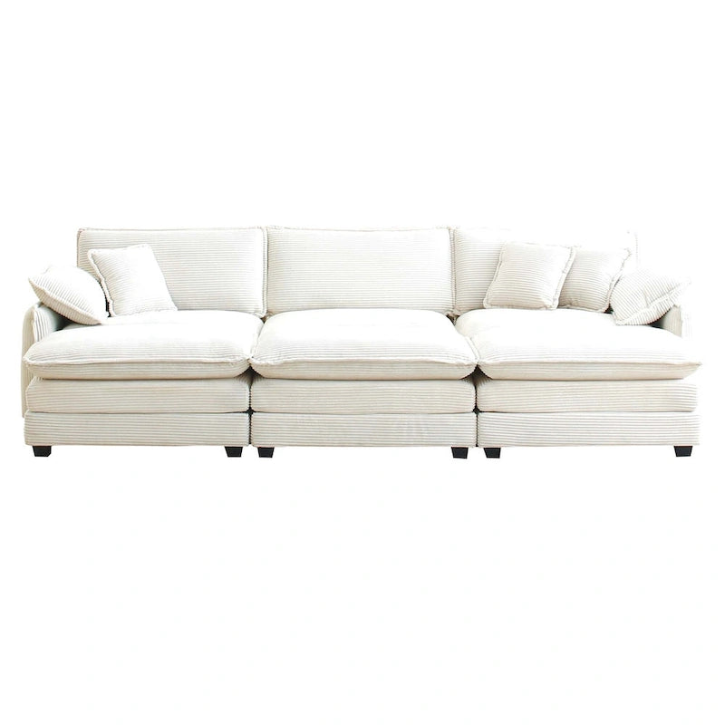 6-piece Corduroy Upholstered Modular Sleeper Sectional Sofa with 3 Removable Ottoman and 5 Pillows, Free Combination