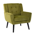 Green Velvet 29.53 Upholstered Tufted Accent Chair with Solid Black Wood Legs