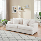 White 79.3 Corduroy 3-Seater Sofa with 4 Toss Pillows, Spring Cushion