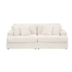 White 79.3 Corduroy 3-Seater Sofa with 4 Toss Pillows, Spring Cushion