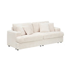 White 79.3 Corduroy 3-Seater Sofa with 4 Toss Pillows, Spring Cushion