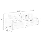 White 79.3 Corduroy 3-Seater Sofa with 4 Toss Pillows, Spring Cushion