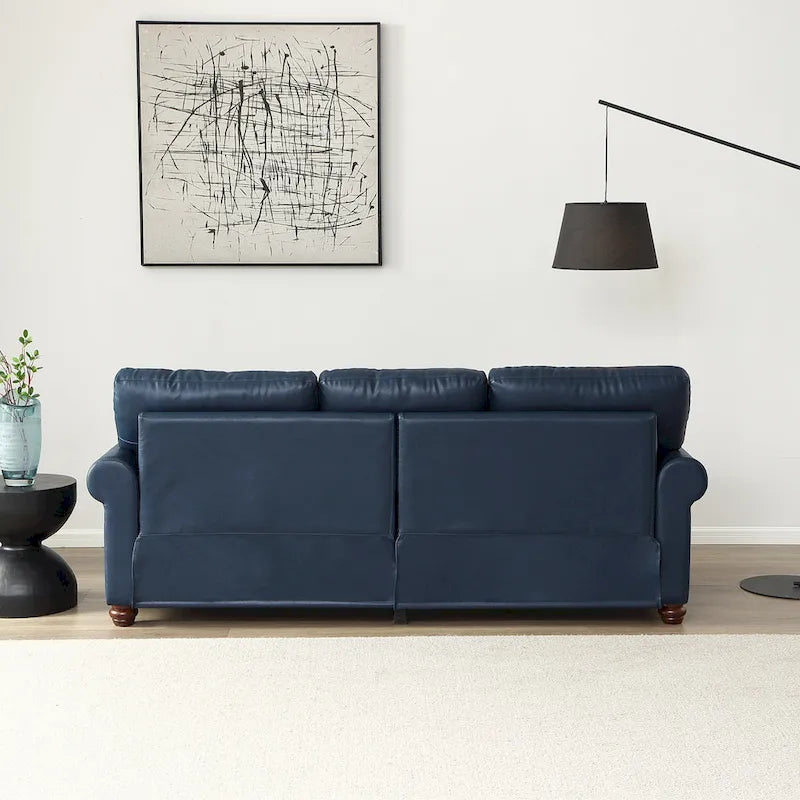 Classic 83 PU Leather Upholstered 3-Seater Sofa with Bottom Storage Box and Nailhead Decoration