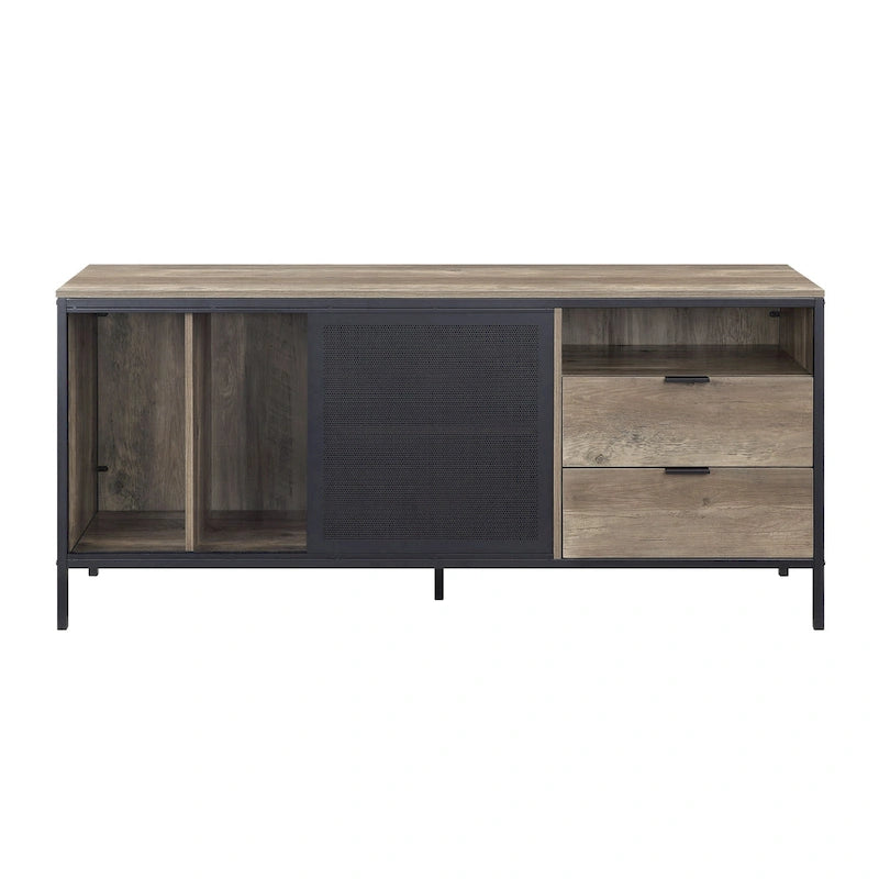 Oak Industrial 63 TV Stand with Storage Drawers & Shelf for 60 TVs
