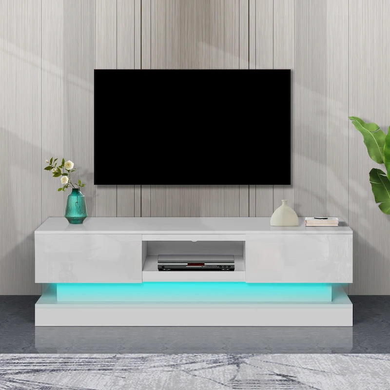 Mobile TV bianco da 63" con cassetti e luci LED, per TV fino a 65"