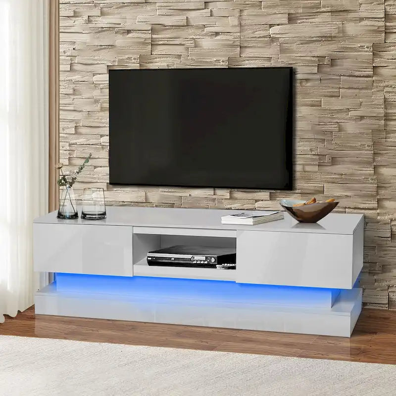 Mobile TV bianco da 63" con cassetti e luci LED, per TV fino a 65"