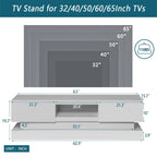 Mobile TV bianco da 63" con cassetti e luci LED, per TV fino a 65"