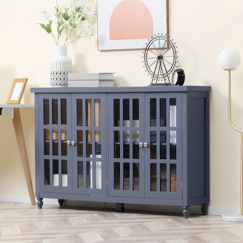Modern Sideboard Buffet Cabinet with Tempered Glass Doors and Adjustable Shelves