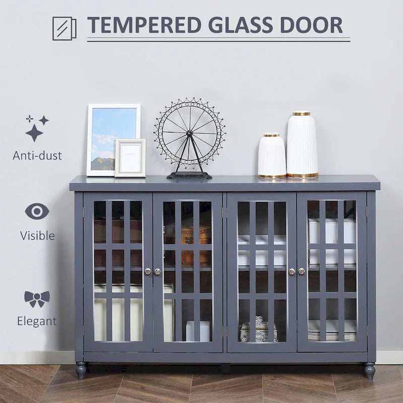 Modern Sideboard Buffet Cabinet with Tempered Glass Doors and Adjustable Shelves