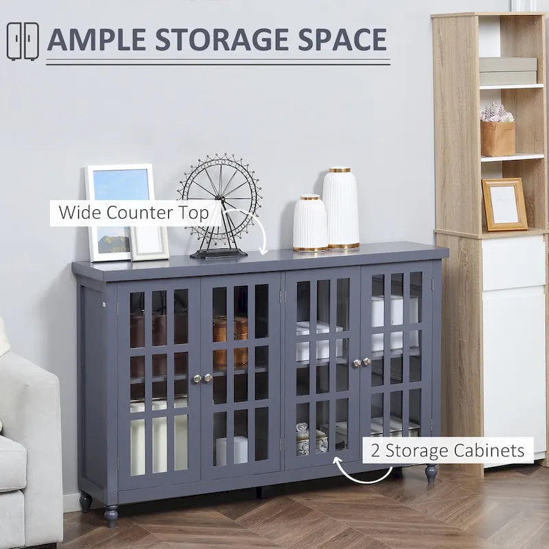 Modern Sideboard Buffet Cabinet with Tempered Glass Doors and Adjustable Shelves